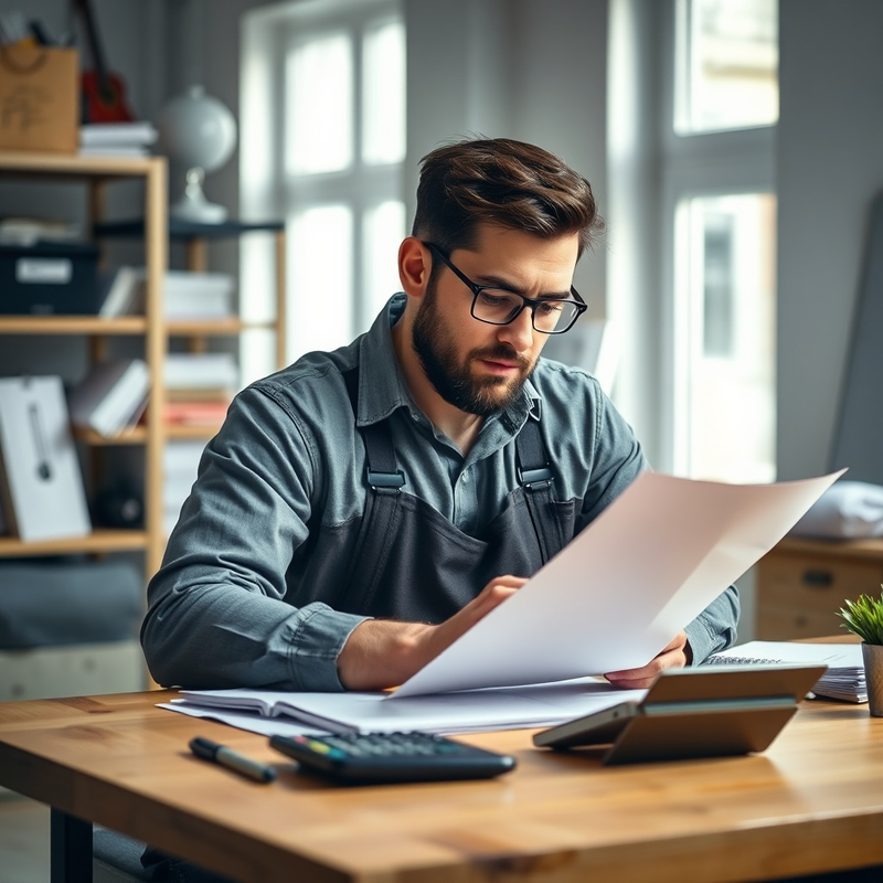 Un artisan examine des options d'aides financières à son bureau.
