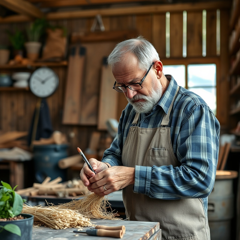 Artisan utilisant des matériaux écologiques dans son atelier.