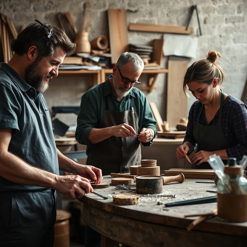 Artisans en formation sur des techniques écologiques, échange de compétences.