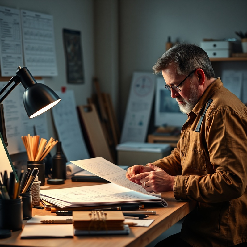 Artisan examinant des outils de gestion de projet avec concentration.